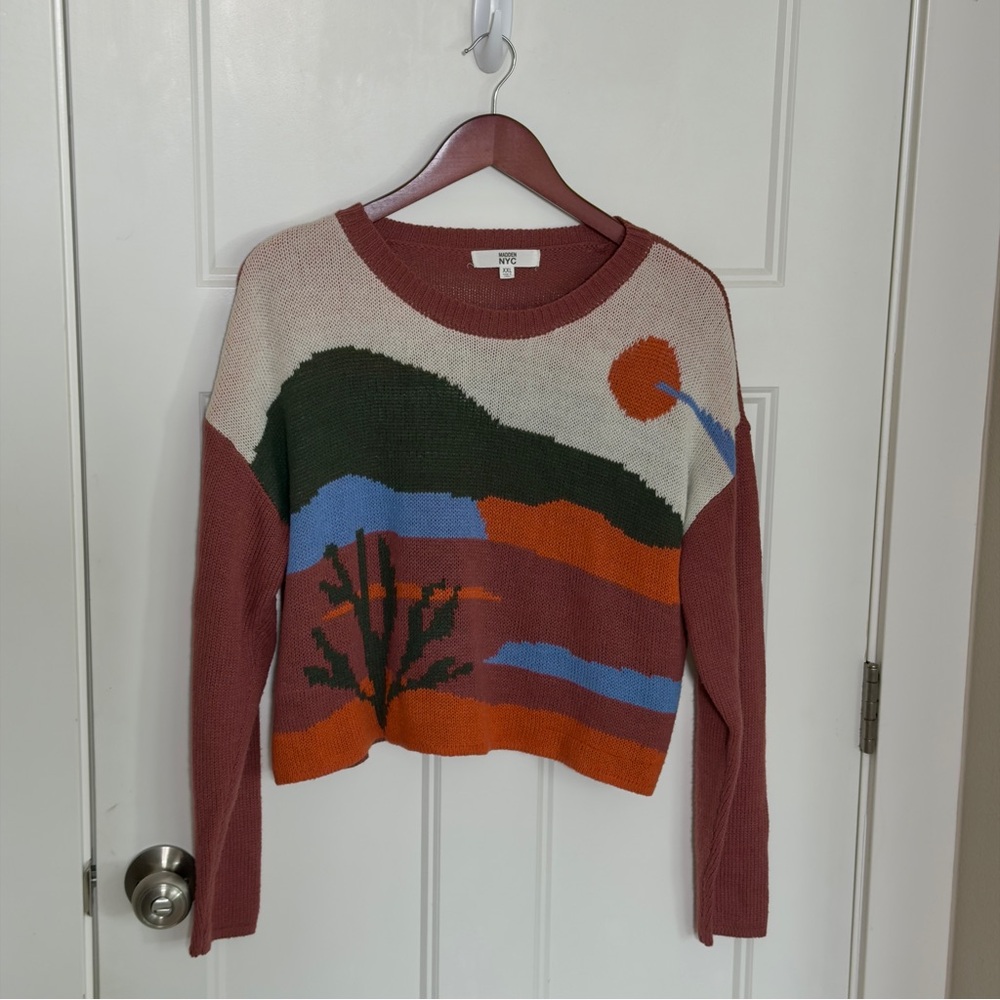 Earthy Landscape Scene Crop Sweater - Picture 3 of 7